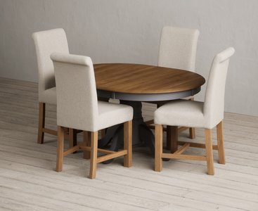 View Extending hertford 100cm - 130cm oak and charcoal grey painted pedestal dining table with 4 natural braced chairs View Extending hertford 100cm - 130cm oak and charcoal grey painted pedestal dining table with 4 natural braced chairs