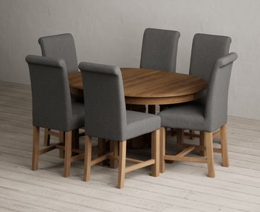 View Extending hertford 100cm - 130cm rustic oak pedestal dining table with 6 charcoal grey braced chairs View Extending hertford 100cm - 130cm rustic oak pedestal dining table with 6 charcoal grey braced chairs
