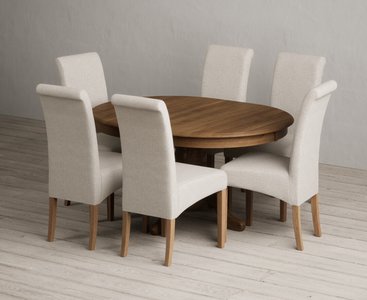 View Extending hertford 100cm - 130cm rustic oak pedestal dining table with 6 natural scroll back chairs View Extending hertford 100cm - 130cm rustic oak pedestal dining table with 6 natural scroll back chairs