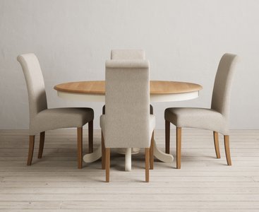 View Extending hertford 100cm - 130cm oak and cream painted pedestal dining table with 4 natural scroll back chairs View Extending hertford 100cm - 130cm oak and cream painted pedestal dining table with 4 natural scroll back chairs