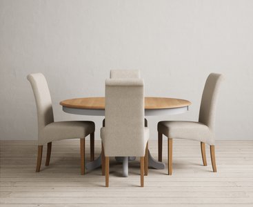 View Extending hertford 100cm - 130cm oak and light grey painted pedestal dining table with 4 natural scroll back chairs View Extending hertford 100cm - 130cm oak and light grey painted pedestal dining table with 4 natural scroll back chairs