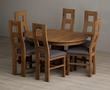 View Extending hertford 100cm - 130cm rustic oak pedestal dining table with 6 charcoal grey rustic solid oak chairs View Extending hertford 100cm - 130cm rustic oak pedestal dining table with 6 charcoal grey rustic solid oak chairs