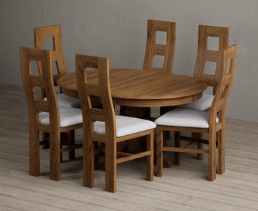View Extending hertford 100cm - 130cm rustic oak pedestal dining table with 6 light grey rustic solid oak chairs View Extending hertford 100cm - 130cm rustic oak pedestal dining table with 6 light grey rustic solid oak chairs