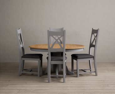 View Extending hertford 100cm - 130cm oak and light grey painted pedestal dining table with 4 charcoal grey painted chairs View Extending hertford 100cm - 130cm oak and light grey painted pedestal dining table with 4 charcoal grey painted chairs