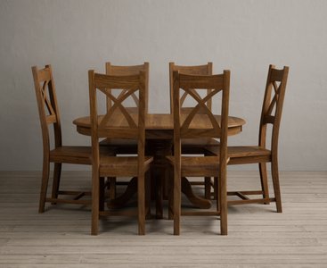 View Extending hertford 100cm - 130cm rustic oak pedestal dining table with 6 rustic oak rustic solid oak chairs View Extending hertford 100cm - 130cm rustic oak pedestal dining table with 6 rustic oak rustic solid oak chairs