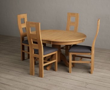 View Extending hertford 100cm - 130cm solid oak pedestal dining table with 4 charcoal grey natural chairs View Extending hertford 100cm - 130cm solid oak pedestal dining table with 4 charcoal grey natural chairs
