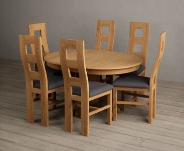 View Extending hertford 100cm - 130cm solid oak pedestal dining table with 6 brown natural chairs View Extending hertford 100cm - 130cm solid oak pedestal dining table with 6 brown natural chairs