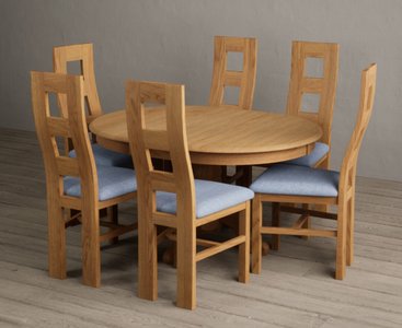 View Extending hertford 100cm - 130cm solid oak pedestal dining table with 4 light grey natural chairs View Extending hertford 100cm - 130cm solid oak pedestal dining table with 4 light grey natural chairs
