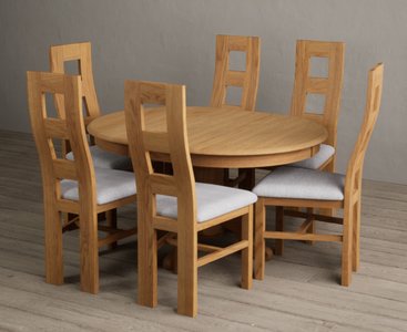 View Extending hertford 100cm - 130cm solid oak pedestal dining table with 4 light grey natural chairs View Extending hertford 100cm - 130cm solid oak pedestal dining table with 4 light grey natural chairs