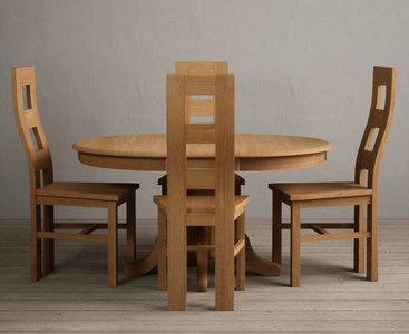 View Extending hertford 100cm - 130cm solid oak pedestal dining table with 4 oak natural chairs View Extending hertford 100cm - 130cm solid oak pedestal dining table with 4 oak natural chairs