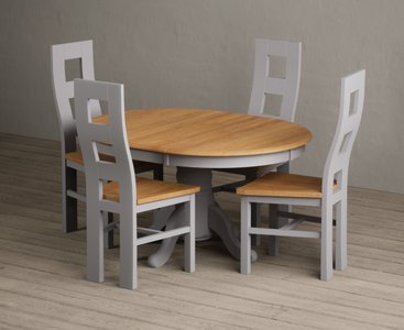 View Extending hertford 100cm - 130cm oak and light grey painted pedestal dining table with 4 oak painted chairs View Extending hertford 100cm - 130cm oak and light grey painted pedestal dining table with 4 oak painted chairs