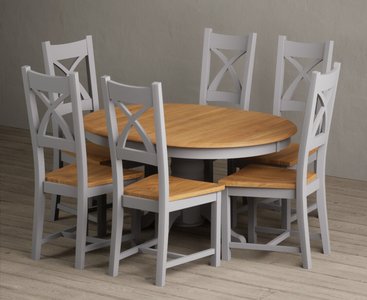 View Extending hertford 100cm - 130cm oak and light grey painted pedestal dining table with 6 oak painted chairs View Extending hertford 100cm - 130cm oak and light grey painted pedestal dining table with 6 oak painted chairs