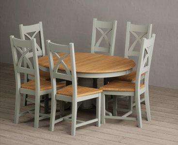 View Extending hertford 100cm - 130cm oak and soft green painted pedestal dining table with 4 oak painted chairs View Extending hertford 100cm - 130cm oak and soft green painted pedestal dining table with 4 oak painted chairs