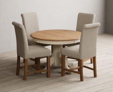 View Extending hertford 100cm - 130cm oak and cream painted pedestal dining table with 4 natural braced chairs View Extending hertford 100cm - 130cm oak and cream painted pedestal dining table with 4 natural braced chairs