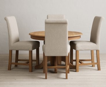View Extending hertford 100cm - 130cm solid oak pedestal dining table with 4 natural braced chairs View Extending hertford 100cm - 130cm solid oak pedestal dining table with 4 natural braced chairs