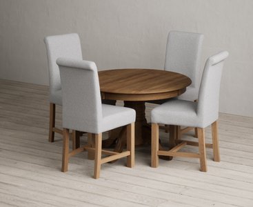 View Extending hertford 100cm - 130cm rustic oak pedestal dining table with 4 grey braced chairs View Extending hertford 100cm - 130cm rustic oak pedestal dining table with 4 grey braced chairs