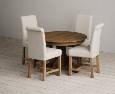View Extending hertford 100cm - 130cm rustic oak pedestal dining table with 4 natural braced chairs View Extending hertford 100cm - 130cm rustic oak pedestal dining table with 4 natural braced chairs