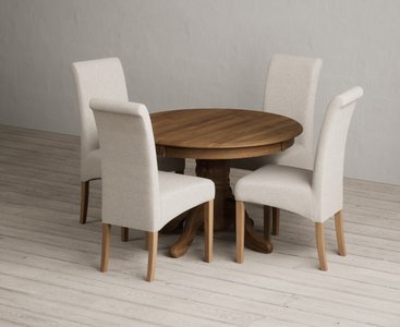 View Extending hertford 100cm - 130cm rustic oak pedestal dining table with 4 natural scroll back chairs View Extending hertford 100cm - 130cm rustic oak pedestal dining table with 4 natural scroll back chairs