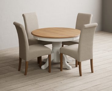 View Extending hertford 100cm - 130cm oak and signal white painted pedestal dining table with 4 natural scroll back chairs View Extending hertford 100cm - 130cm oak and signal white painted pedestal dining table with 4 natural scroll back chairs