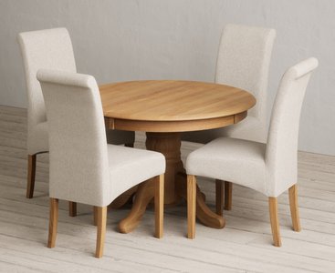View Extending hertford 100cm - 130cm solid oak pedestal dining table with 4 natural scroll back chairs View Extending hertford 100cm - 130cm solid oak pedestal dining table with 4 natural scroll back chairs