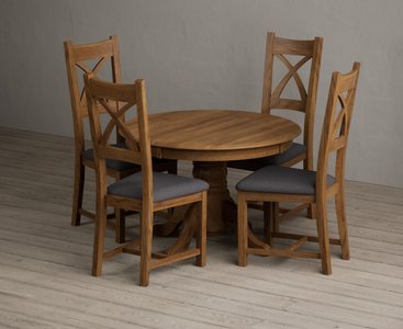 View Extending hertford 100cm - 130cm rustic oak pedestal dining table with 4 charcoal grey rustic solid oak chairs View Extending hertford 100cm - 130cm rustic oak pedestal dining table with 4 charcoal grey rustic solid oak chairs