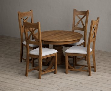 View Extending hertford 100cm - 130cm rustic oak pedestal dining table with 4 light grey rustic solid oak chairs View Extending hertford 100cm - 130cm rustic oak pedestal dining table with 4 light grey rustic solid oak chairs