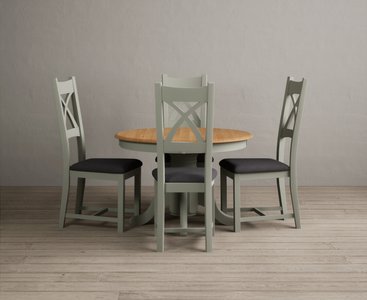 View Extending hertford 100cm - 130cm oak and soft green painted pedestal dining table with 4 charcoal grey painted chairs View Extending hertford 100cm - 130cm oak and soft green painted pedestal dining table with 4 charcoal grey painted chairs