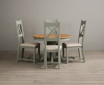 View Extending hertford 100cm - 130cm oak and soft green painted pedestal dining table with 4 linen painted chairs View Extending hertford 100cm - 130cm oak and soft green painted pedestal dining table with 4 linen painted chairs