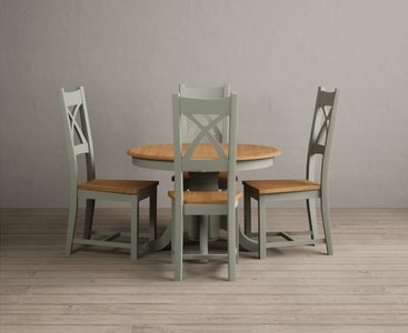 View Extending hertford 100cm - 130cm oak and soft green painted pedestal dining table with 4 oak painted chairs View Extending hertford 100cm - 130cm oak and soft green painted pedestal dining table with 4 oak painted chairs