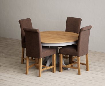 View Hertford 120cm fixed top oak and light grey painted dining table with 6 charcoal grey braced chairs View Hertford 120cm fixed top oak and light grey painted dining table with 6 charcoal grey braced chairs