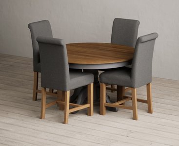 View Hertford 120cm fixed top oak and charcoal grey painted dining table with 6 charcoal grey braced chairs View Hertford 120cm fixed top oak and charcoal grey painted dining table with 6 charcoal grey braced chairs