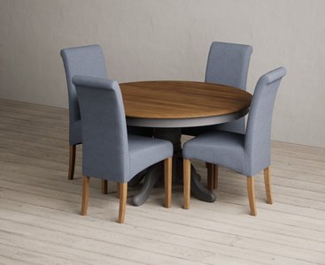 View Hertford 120cm fixed top oak and charcoal grey painted dining table with 4 charcoal grey scroll back chairs View Hertford 120cm fixed top oak and charcoal grey painted dining table with 4 charcoal grey scroll back chairs