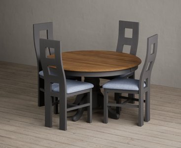 View Hertford 120cm fixed top oak and charcoal grey painted dining table with 6 charcoal grey painted chairs View Hertford 120cm fixed top oak and charcoal grey painted dining table with 6 charcoal grey painted chairs