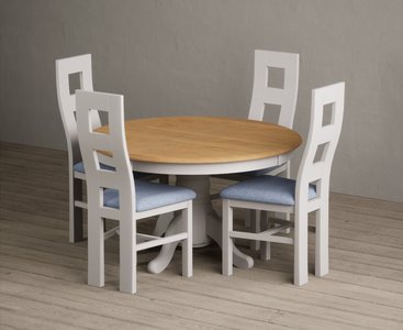 View Hertford 120cm fixed top oak and soft white painted dining table with 6 oak painted chairs View Hertford 120cm fixed top oak and soft white painted dining table with 6 oak painted chairs