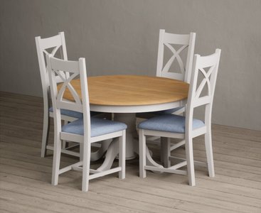 View Hertford 120cm fixed top oak and soft white painted dining table with 4 charcoal grey painted chairs View Hertford 120cm fixed top oak and soft white painted dining table with 4 charcoal grey painted chairs