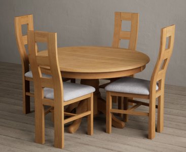 View Hertford 120cm fixed top solid oak dining table with 4 light grey natural chairs View Hertford 120cm fixed top solid oak dining table with 4 light grey natural chairs