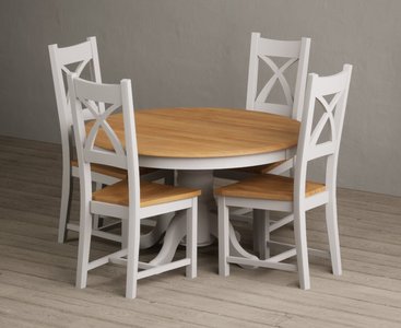 View Hertford 120cm fixed top oak and soft white painted dining table with 6 oak painted chairs View Hertford 120cm fixed top oak and soft white painted dining table with 6 oak painted chairs