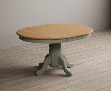 View Extending hertford 100cm - 130cm oak and soft green painted pedestal dining table View Extending hertford 100cm - 130cm oak and soft green painted pedestal dining table