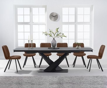 View Extending jacob 180cm grey stone dining table with 10 brown hendrick chairs View Extending jacob 180cm grey stone dining table with 10 brown hendrick chairs