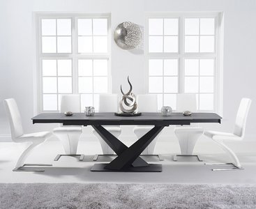 View Extending jacob 180cm grey stone table with 8 white aldo chairs View Extending jacob 180cm grey stone table with 8 white aldo chairs