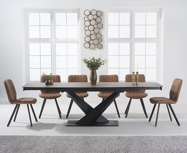 View Extending jacob 180cm mink ceramic dining table with 8 brown hendrick chairs View Extending jacob 180cm mink ceramic dining table with 8 brown hendrick chairs
