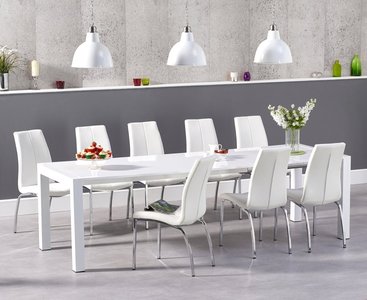 View Extending cleveland white high gloss dining table with 8 white marco chairs View Extending cleveland white high gloss dining table with 8 white marco chairs