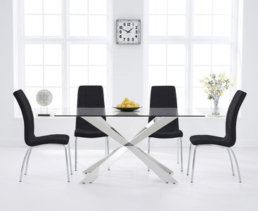 View Canova 160cm glass dining table with 8 black enzo chairs View Canova 160cm glass dining table with 8 black enzo chairs