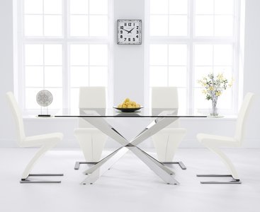 View Canova 160cm glass dining table with 6 white aldo chairs View Canova 160cm glass dining table with 6 white aldo chairs