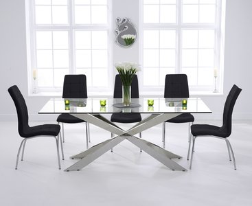 View Canova 200cm glass dining table with 8 grey enzo chairs View Canova 200cm glass dining table with 8 grey enzo chairs