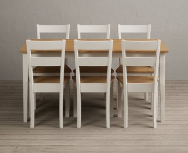 View Kendal 150cm solid oak and cream painted dining table with 4 oak kendal chairs View Kendal 150cm solid oak and cream painted dining table with 4 oak kendal chairs