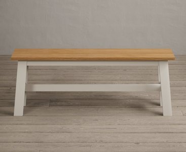 View Kendal large solid oak and cream painted bench View Kendal large solid oak and cream painted bench