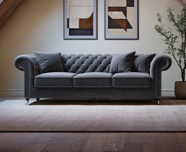 View Kensington chesterfield dark grey velvet 3 seater sofa View Kensington chesterfield dark grey velvet 3 seater sofa