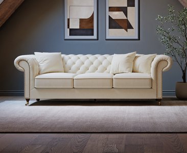 View Kensington chesterfield ivory linen 3 seater sofa View Kensington chesterfield ivory linen 3 seater sofa