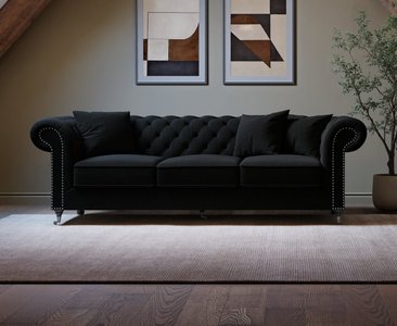 View Kensington chesterfield black linen 3 seater sofa View Kensington chesterfield black linen 3 seater sofa